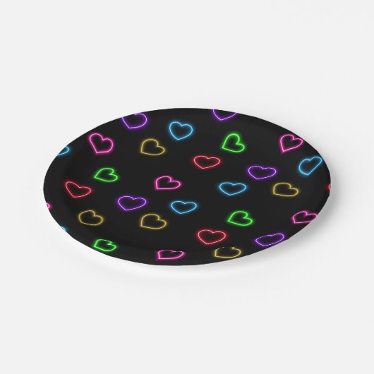 Neon Valentine Party Pappteller (Schrägansicht)