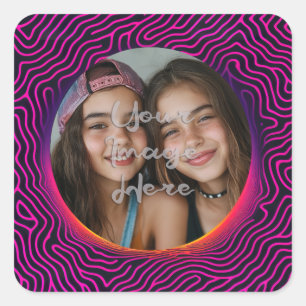 Neon Vaporwave Swirf Benutzerdefinierter Foto-Rahm Quadratischer Aufkleber