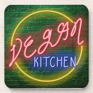 Neon Vegan Kitchen Sign Getränkeuntersetzer