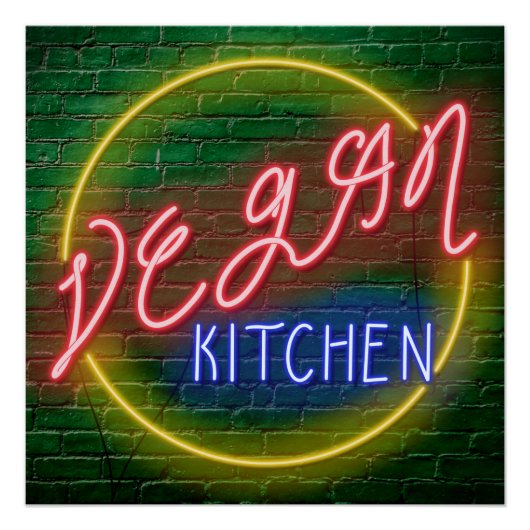Neon Vegan Kitchen Sign Poster (Vorderseite)
