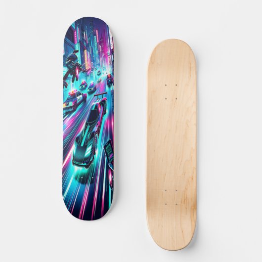 "Neon Velocity: Cyberpunk Chase Skateboard (Vorderseite)