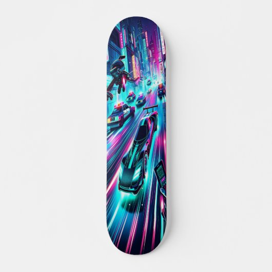 "Neon Velocity: Cyberpunk Chase Skateboard (Vorne)