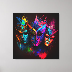 Neon Venezianisch Carnival Mask I Leinwanddruck
