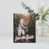 Neon Vertikales Foto Save the Date Postkarte (Stehend Vorderseite)