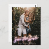 Neon Vertikales Foto Save the Date Postkarte (Vorne/Hinten)