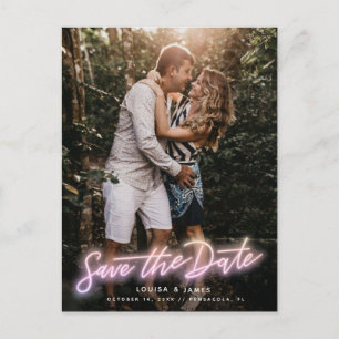 Neon Vertikales Foto Save the Date Postkarte