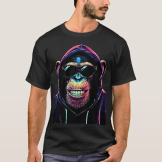 Neon Vibe – Stylischer Schimpanse mit Hoodie und S T-Shirt
