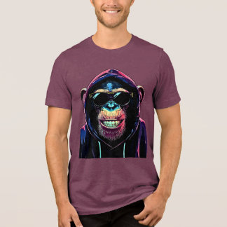 Neon Vibe – Stylish Chimpanzee in Hoodie and Sungl Tri-Blend Shirt
