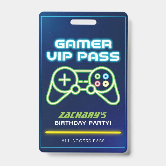 Neon Video Game Arcade Party VIP Abzeichen Ausweis (Front)