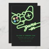 Neon Video Game Birthday Invitation Einladung (Vorne/Hinten)