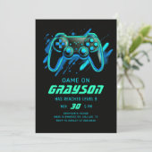 Neon Video Game Gamer Birthday Einladung (Stehend Vorderseite)