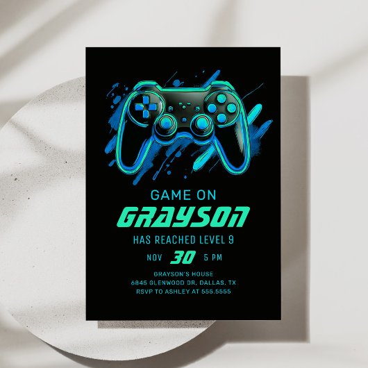 Neon Video Game Gamer Birthday Einladung