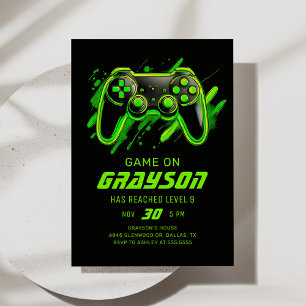 Neon Video Game Gamer Birthday Einladung