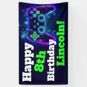 Neon Video Gamer Arcade Gaming Happy Birthday Banner (Vertikal)