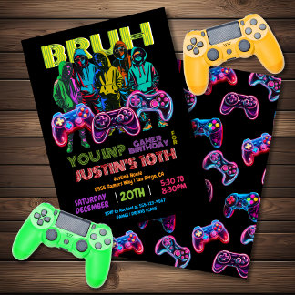 Neon Video Gamer Geburtstagsparty Bruh Einladung