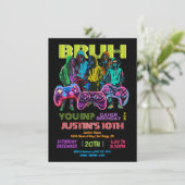Neon Video Gamer Geburtstagsparty Bruh Einladung (Stehend Vorderseite)