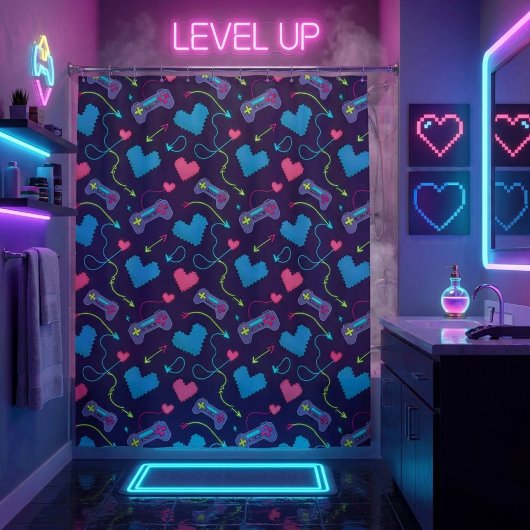 Neon-Videospiel-Controller-Spieler Duschvorhang