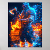 Neon Viking Berserker - Cyber Norse Warrior Poster (Vorne)