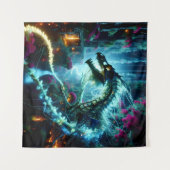 Neon Vines & Dragon Bones: Eclipse in a Futuristic Wandteppich (Vorderseite (Horizontal))