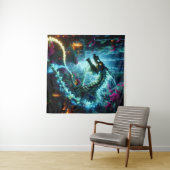 Neon Vines & Dragon Bones: Eclipse in a Futuristic Wandteppich (Beispiel (Horizontal))