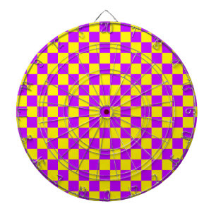 Neon Violett Gelb Kariert Schachbrett Vintage Dartscheibe