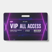 Neon VIP All-Access-Pass-Vorlage mit QR-Code Ausweis (Vorderseite)