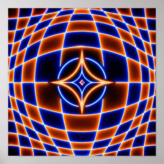Neon Vortex Star Optische Täuschung – Blau Orange Poster (Vorne)