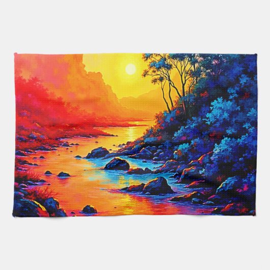 Neon-Wald- und Flussmalerei-Kunst Geschirrtuch (Horizontal)