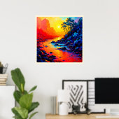 Neon-Wald- und Flussmalerei-Kunst Poster (Heimbüro)