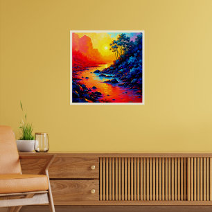 Neon-Wald- und Flussmalerei-Kunst Poster