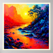 Neon-Wald- und Flussmalerei-Kunst Poster (Vorne)