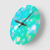 NEON Wall Clock Türkis PINK SKY Personalisiert Runde Wanduhr (Winkel)