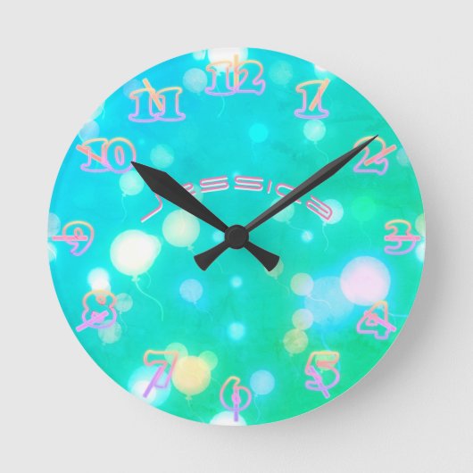 NEON Wall Clock Türkis PINK SKY Personalisiert Runde Wanduhr (Vorderseite)