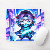 Neon Warrior - Chibi Cyber Ninja Mousepad (Mit Mouse)