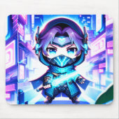 Neon Warrior - Chibi Cyber Ninja Mousepad (Vorne)