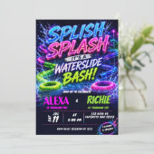 Neon-Wasserrutsche-Bash-Junge-Mädchen-Geschwister- Einladung (Stehend Vorderseite)