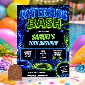 Neon-Wasserrutsche Bash-Teenager-Geburtstags-Einla Einladung
