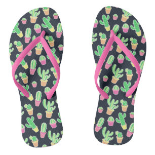 Neon Watercolor Cacti in Pots Pattern Badesandalen