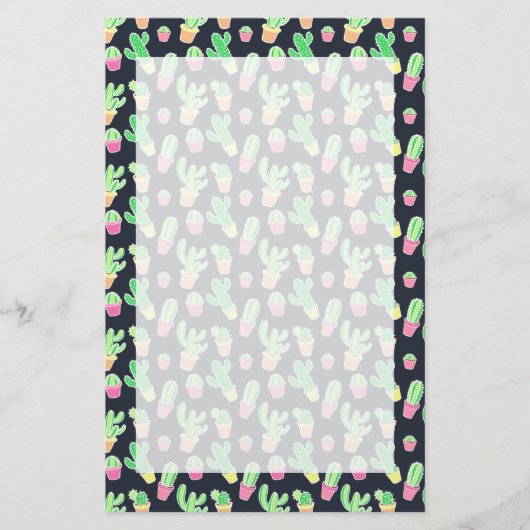Neon Watercolor Cacti in Pots Pattern Briefpapier (Vorderseite)