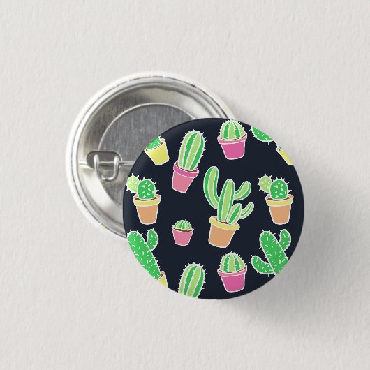 Neon Watercolor Cacti in Pots Pattern Button (Vorne & Hinten)