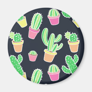 Neon Watercolor Cacti in Pots Pattern Magnet