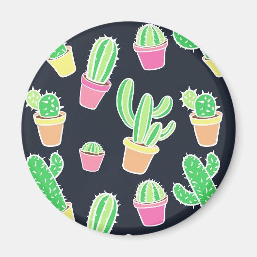 Neon Watercolor Cacti in Pots Pattern Magnet (Vorne)