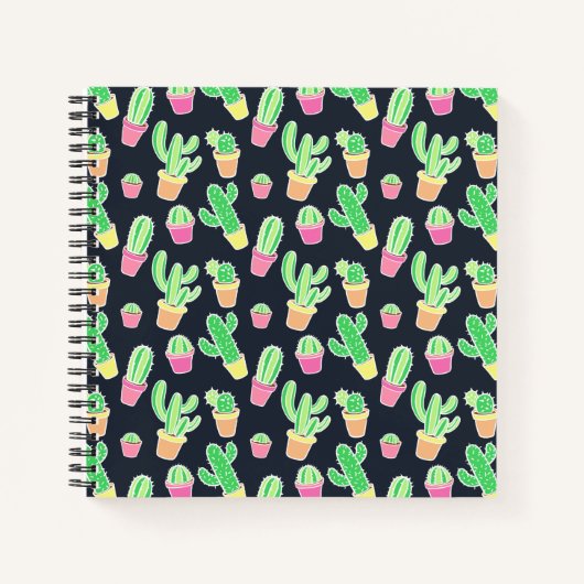 Neon Watercolor Cacti in Pots Pattern Notizblock (Vorderseite)