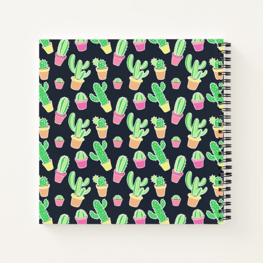 Neon Watercolor Cacti in Pots Pattern Notizblock (Rückseite)