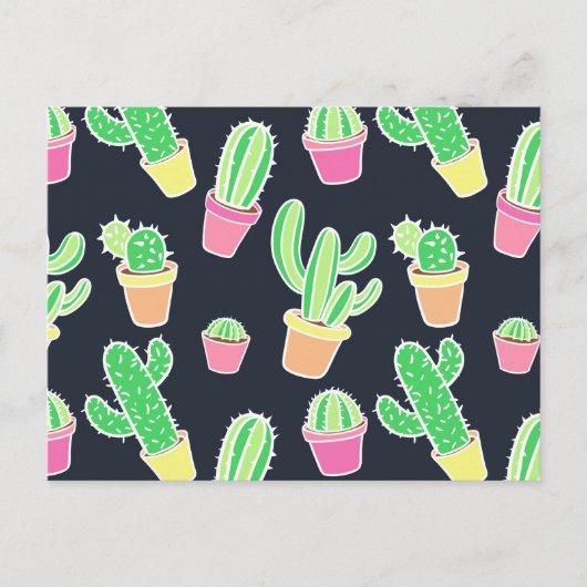 Neon Watercolor Cacti in Pots Pattern Postkarte (Vorderseite)