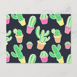 Neon Watercolor Cacti in Pots Pattern Postkarte