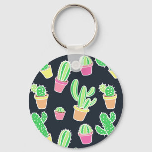 Neon Watercolor Cacti in Pots Pattern Schlüsselanhänger