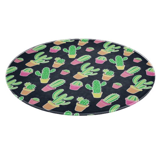 Neon Watercolor Cacti in Pots Pattern Schneidebrett (Ecke)