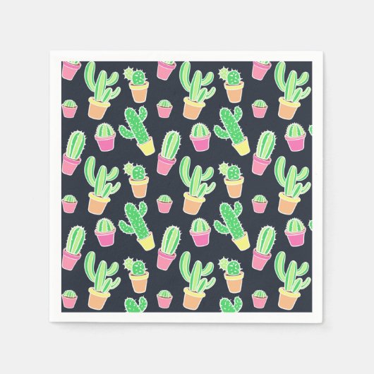 Neon Watercolor Cacti in Pots Pattern Serviette (Vorderseite)