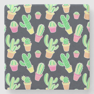 Neon Watercolor Cacti in Pots Pattern Steinuntersetzer